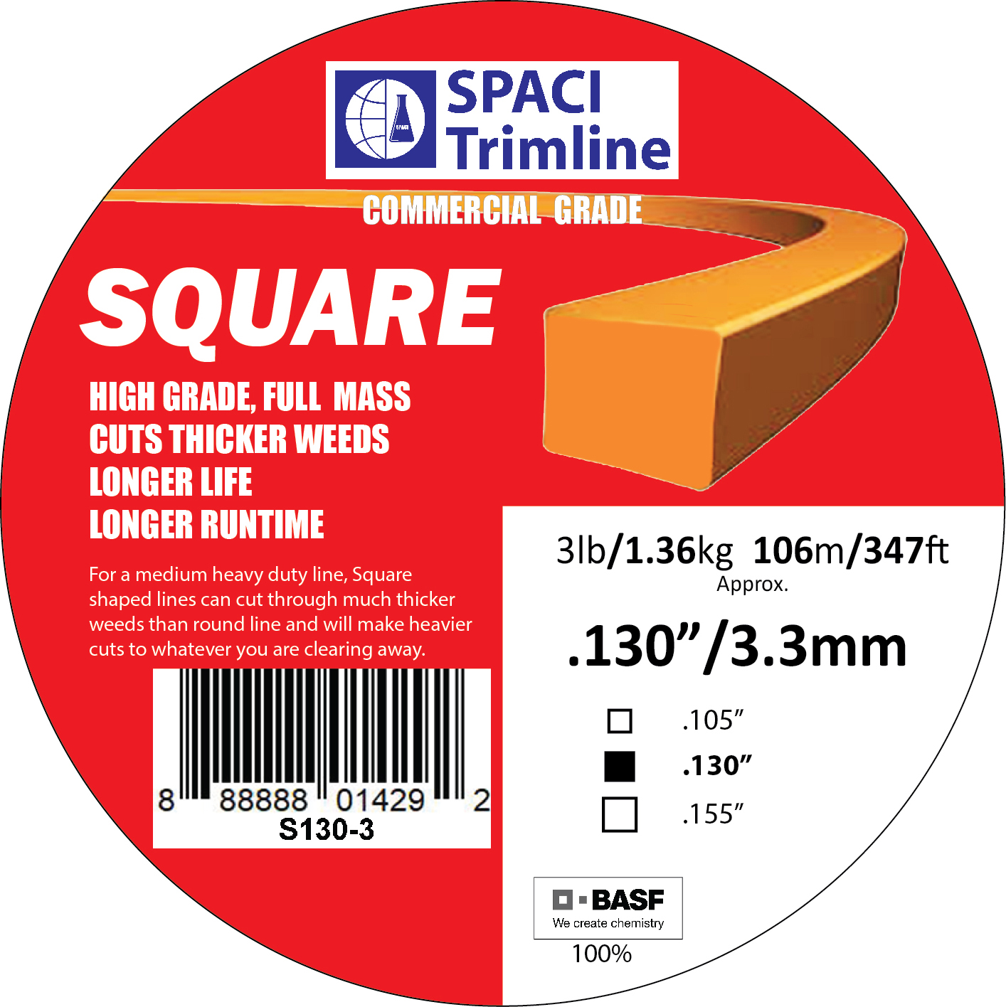 .130x3# SQUARE TRIMMER LINE