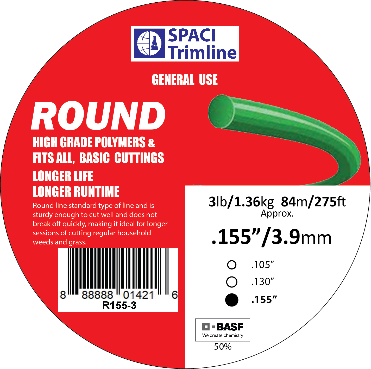 .155x3# ROUND TRIMMER LINE