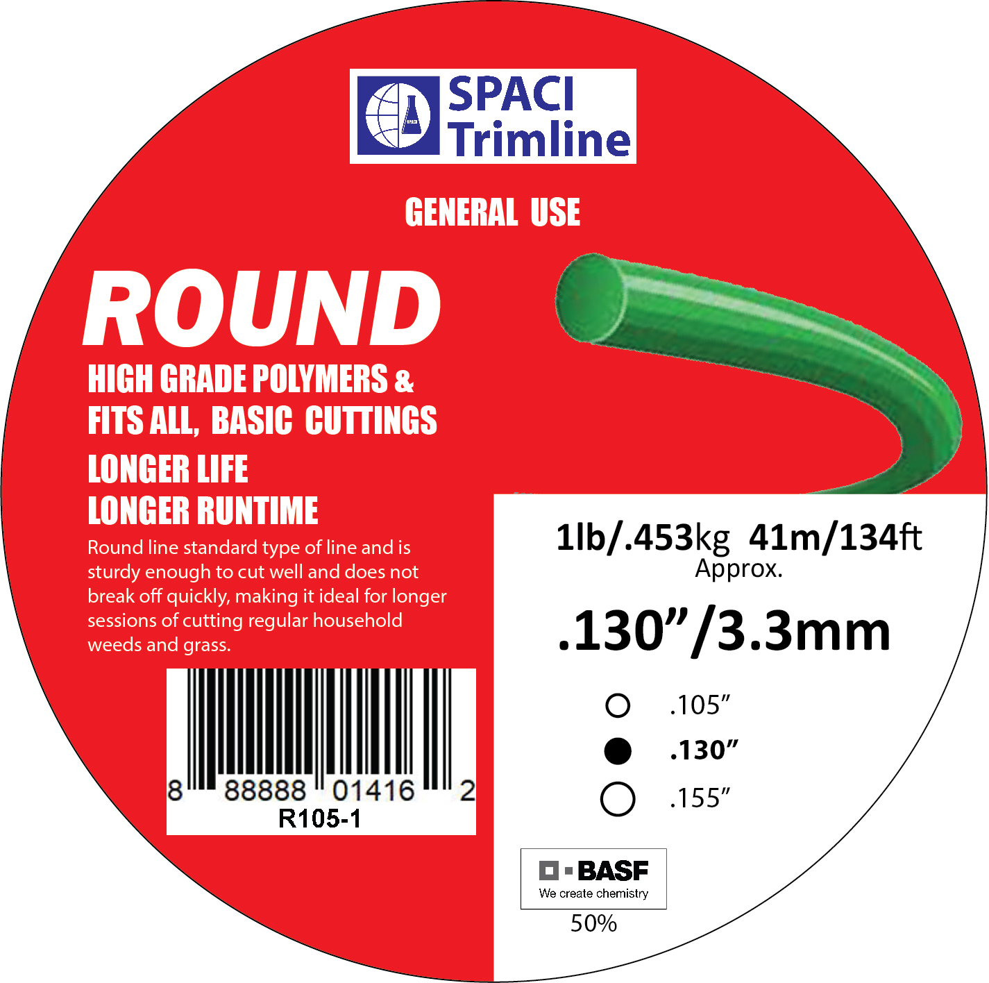 .130x1# ROUND TRIMMER LINE