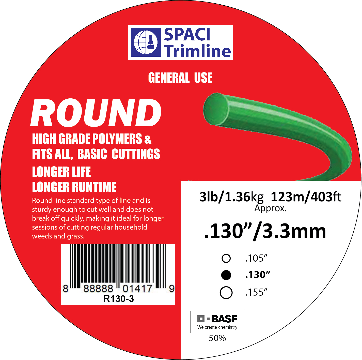 .130x3# ROUND TRIMMER LINE