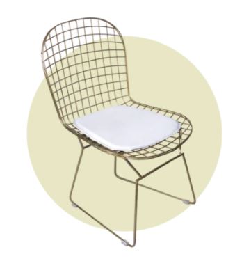 METAL WIRE CHAIR wCUSHION GOLD